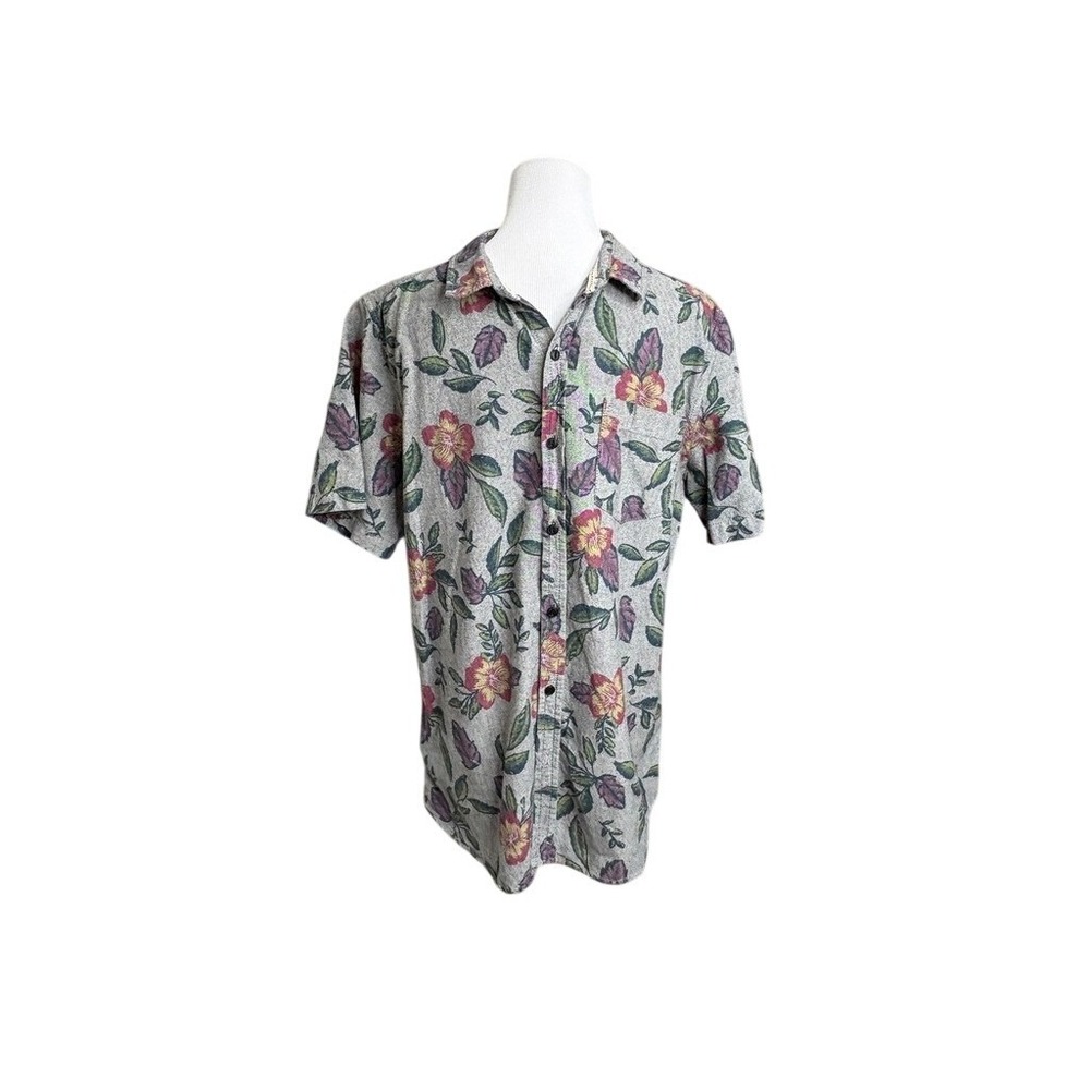 Bluenotes Men's Gray Floral Button Down Shirt LARGE Casual‎ Chambray Tropical